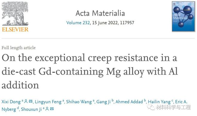 “Acta Materialia”: change the traditional perception!An important breakthrough in high temperature resistant lightweight magnesium alloys